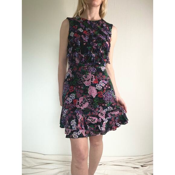 SALONI Silk Floral Ruffle Sleeveless Mini Dress US 4 - Picture 2 of 13